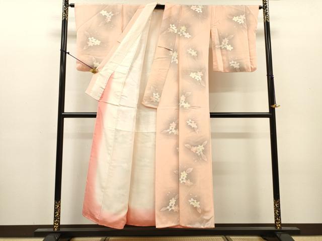 平和屋着物●上質な小紋 地紋起こし 草花 暈し染 正絹 逸品 DABJ7315fe