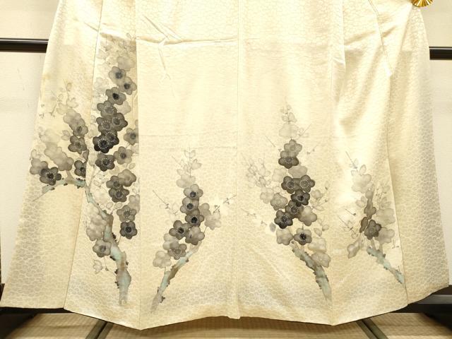 平和屋着物▼訪問着 手描き 枝梅 金彩 正絹 逸品 DABJ7326fe