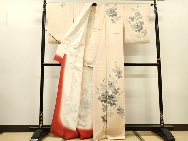 平和屋着物▼訪問着 手描き 薔薇 バラ 暈し染 正絹 逸品 DABJ7328fe