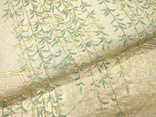 平和屋着物▼六通柄袋帯 風薫柳橋図 金銀糸 正絹 逸品 DABJ7351fe