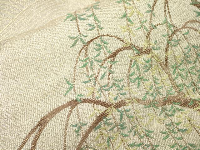 平和屋着物▼六通柄袋帯 風薫柳橋図 金銀糸 正絹 逸品 DABJ7351fe