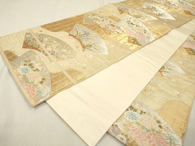 平和屋着物▼西陣 服部織物謹製 六通柄袋帯 唐織 地紙花文 金銀糸 正絹 逸品 DABJ7429fe