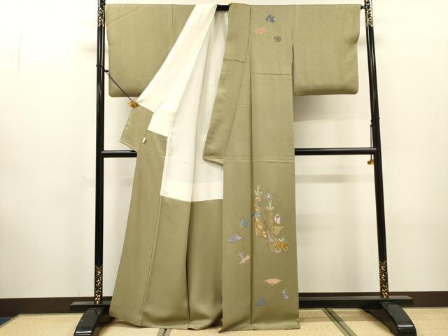 平和屋着物▼訪問着 総刺繍 宝尽くし短冊扇文 金糸 正絹 逸品 DABJ7440fe