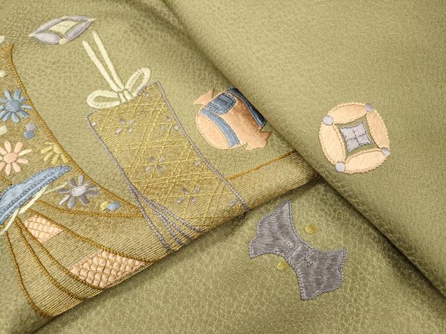 平和屋着物▼訪問着 総刺繍 宝尽くし短冊扇文 金糸 正絹 逸品 DABJ7440fe