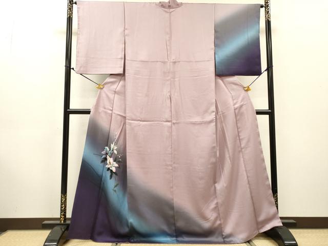 平和屋着物▼訪問着 手描き 枝花 暈し染 正絹 逸品 DABJ7451fe