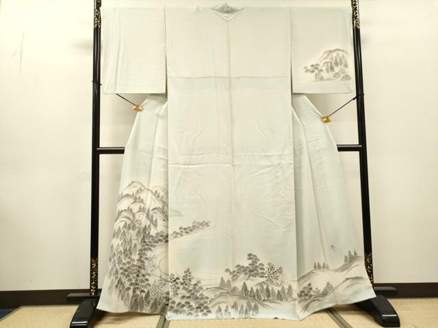 平和屋着物▼訪問着 作家物 手描き 風景文 暈し染 金彩 正絹 逸品 DABJ7453fe