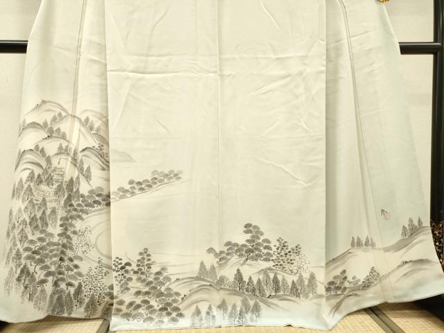 平和屋着物▼訪問着 作家物 手描き 風景文 暈し染 金彩 正絹 逸品 DABJ7453fe