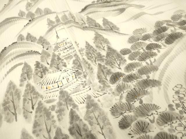 平和屋着物▼訪問着 作家物 手描き 風景文 暈し染 金彩 正絹 逸品 DABJ7453fe
