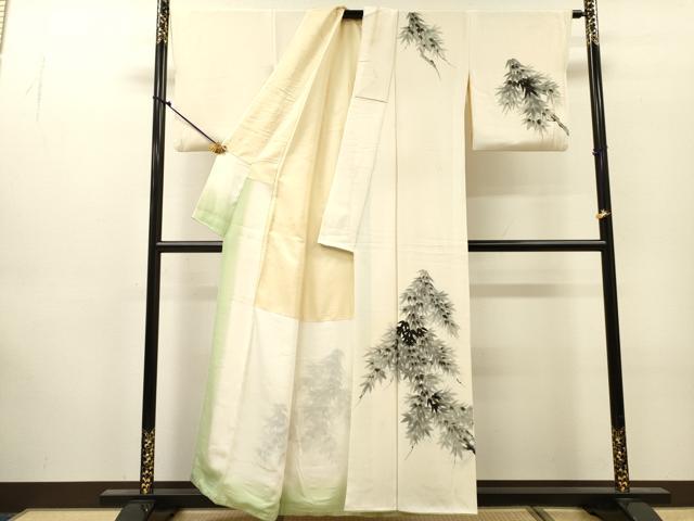 平和屋着物▼訪問着 手描き 枝葉文 金彩 正絹 逸品 DABJ7456fe