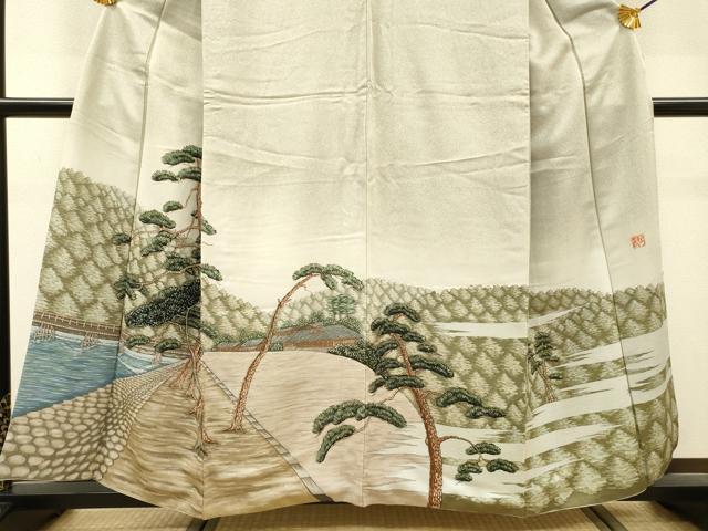 平和屋着物▼訪問着 作家物 渡り橋松文 暈し染 正絹 逸品 DABJ7458fe
