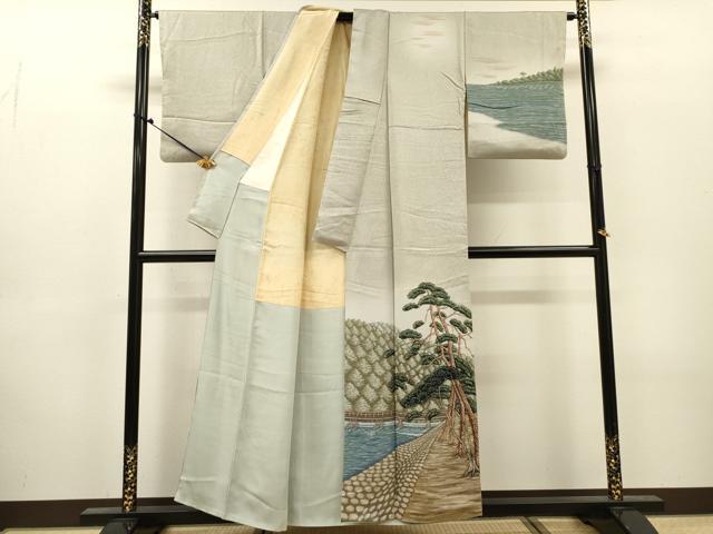 平和屋着物▼訪問着 作家物 渡り橋松文 暈し染 正絹 逸品 DABJ7458fe