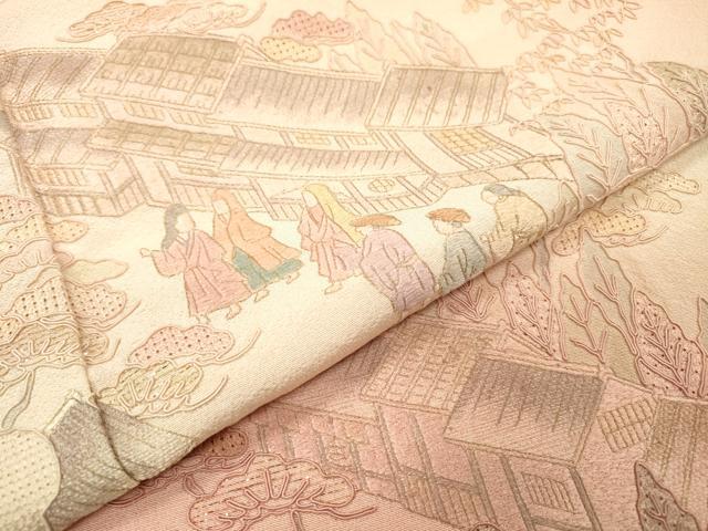 平和屋着物▼中国三大刺繍 スワトウ刺繍 汕頭刺繍 総刺繍 色留袖 室町絵巻 暈し染 金糸 正絹 逸品 DABJ7461fe