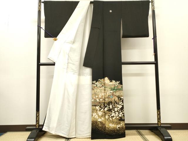 平和屋着物●豪華黒留袖 平安風景 友記本金箔 正絹 逸品 DABJ7468fe