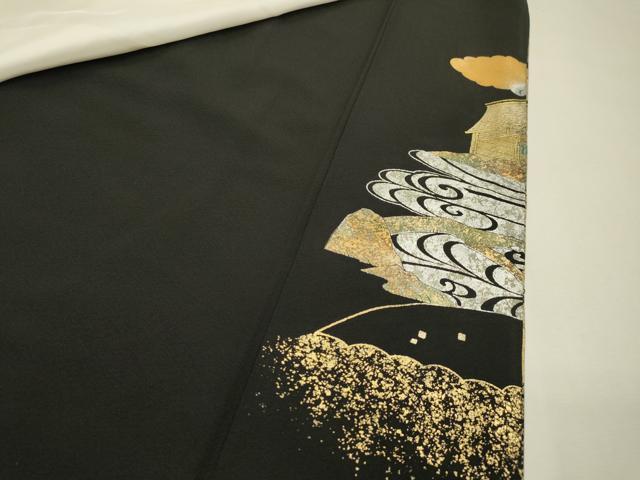 平和屋着物●豪華黒留袖 平安風景 友記本金箔 正絹 逸品 DABJ7468fe
