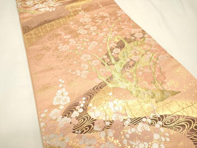 平和屋本店▼六通柄袋帯 枝梅 純金 正絹 逸品 DABJ7481fe