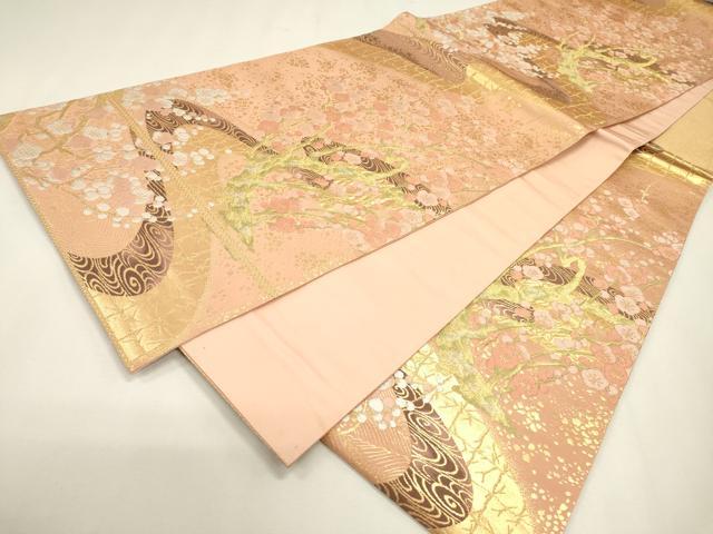 平和屋本店▼六通柄袋帯 枝梅 純金 正絹 逸品 DABJ7481fe