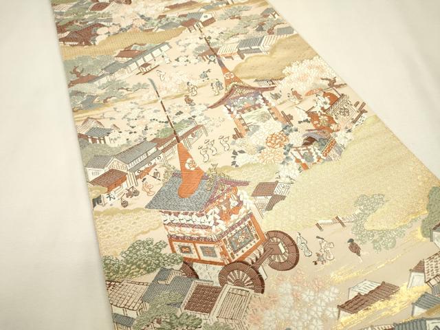 平和屋本店▼六通柄袋帯 唐織 祇園祭図 本金箔 正絹 逸品 DABJ7484fe
