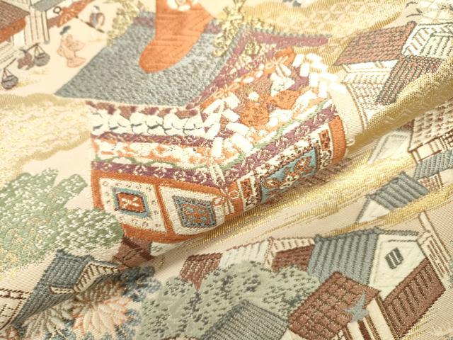 平和屋本店▼六通柄袋帯 唐織 祇園祭図 本金箔 正絹 逸品 DABJ7484fe