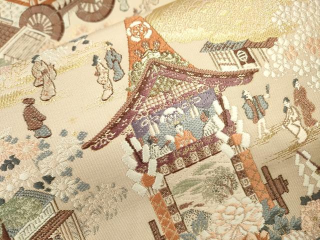 平和屋本店▼六通柄袋帯 唐織 祇園祭図 本金箔 正絹 逸品 DABJ7484fe