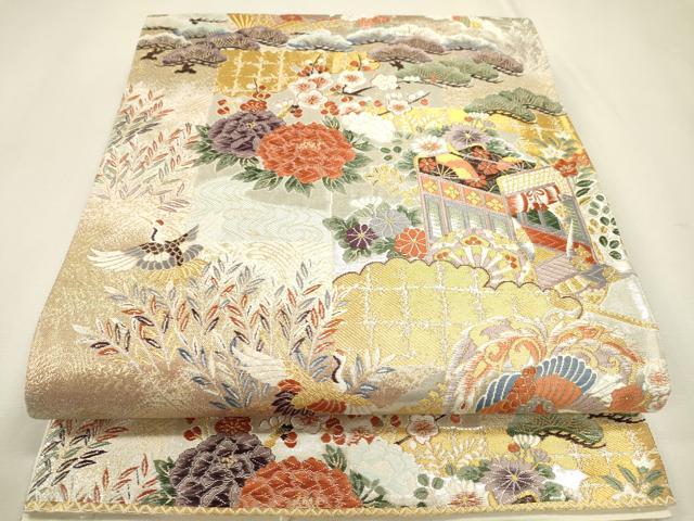平和屋本店▼全通柄袋帯 唐織 桃山宝華松文 本金箔二重 正絹 逸品 DABJ7486fe