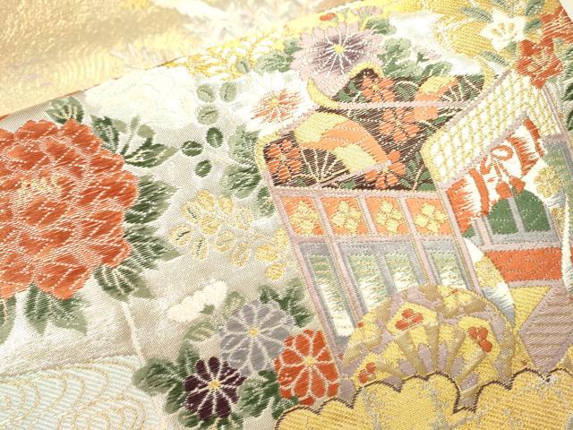 平和屋本店▼全通柄袋帯 唐織 桃山宝華松文 本金箔二重 正絹 逸品 DABJ7486fe