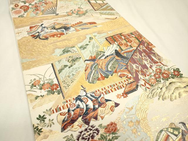 平和屋本店▼全通柄袋帯 宮廷重文姫人文 源氏洛中絵巻 本金箔二重織 正絹 逸品 DABJ7490fe