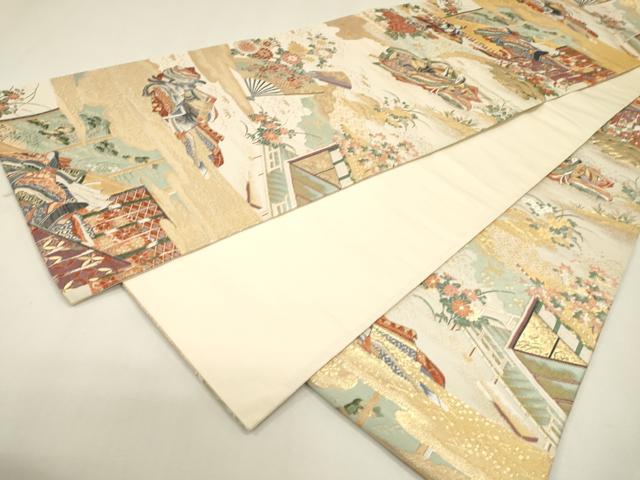 平和屋本店▼全通柄袋帯 宮廷重文姫人文 源氏洛中絵巻 本金箔二重織 正絹 逸品 DABJ7490fe
