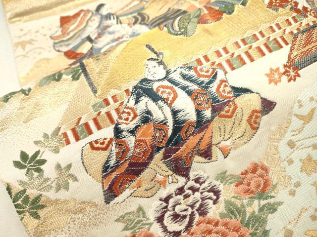平和屋本店▼全通柄袋帯 宮廷重文姫人文 源氏洛中絵巻 本金箔二重織 正絹 逸品 DABJ7490fe