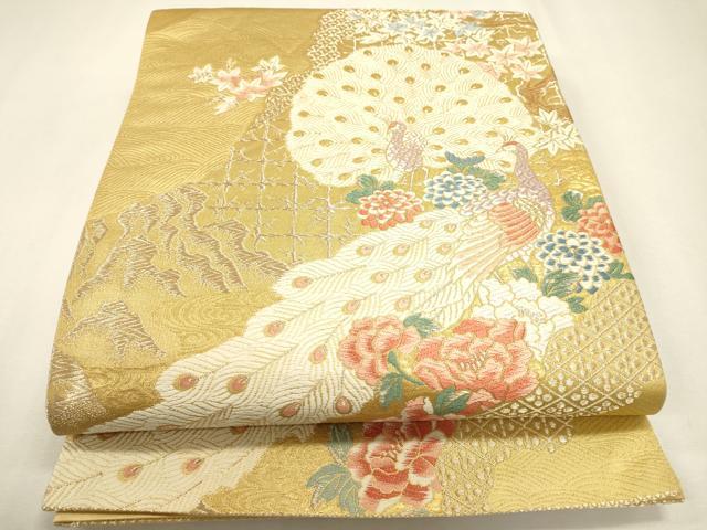 平和屋本店▼六通柄袋帯 唐織 孔雀花文 本金二重箔 正絹 逸品 DABJ7509fe