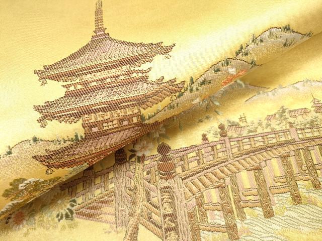 平和屋本店●太鼓柄袋帯 京百景絵図 金泥箔 本金箔 正絹 逸品 DABJ7510fe