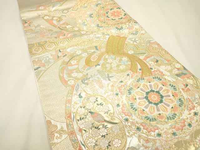 平和屋本店▼六通柄袋帯 唐織 束ね熨斗正倉院花文 本金箔 正絹 逸品 DABJ7514fe