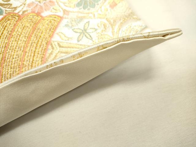 平和屋本店▼六通柄袋帯 唐織 束ね熨斗正倉院花文 本金箔 正絹 逸品 DABJ7514fe