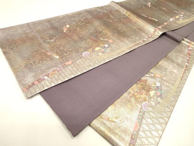 平和屋本店▼六通柄袋帯 唐織 熨斗花文 本金鏤箔 引箔 正絹 逸品 DABJ7520fe