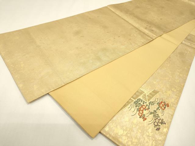 平和屋着物▼太鼓柄袋帯 御所車花文 沈金箔 正絹 逸品 DABJ7531fe