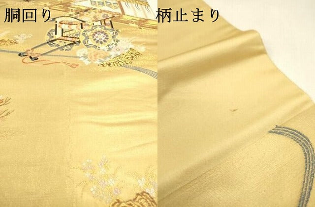 平和屋着物▼六通柄袋帯 御殿御所車 漆金九百錦 正絹 逸品 DABJ7533fe
