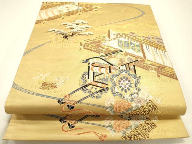 平和屋着物▼六通柄袋帯 御殿御所車 漆金九百錦 正絹 逸品 DABJ7533fe
