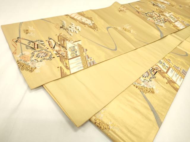 平和屋着物▼六通柄袋帯 御殿御所車 漆金九百錦 正絹 逸品 DABJ7533fe