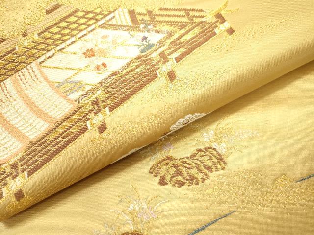 平和屋着物▼六通柄袋帯 御殿御所車 漆金九百錦 正絹 逸品 DABJ7533fe