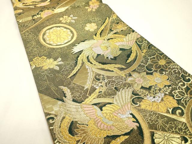 平和屋着物▼六通柄袋帯 聚楽鳳凰文 燦金箔 正絹 逸品 DABJ7539fe