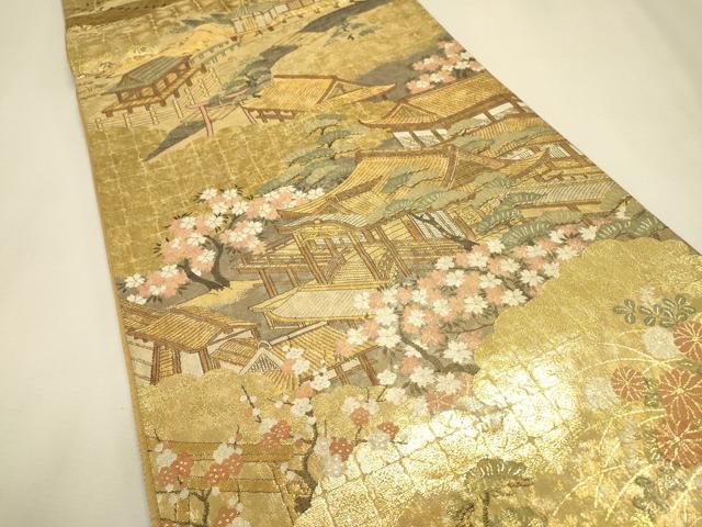 平和屋本店▼全通全景柄袋帯 洛中洛外図大観 本金箔 正絹 逸品 DABJ7544fe