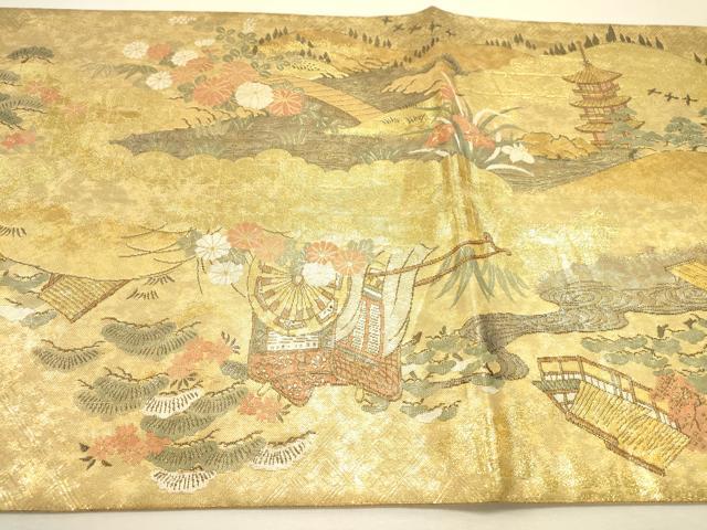 平和屋本店▼全通全景柄袋帯 洛中洛外図大観 本金箔 正絹 逸品 DABJ7544fe