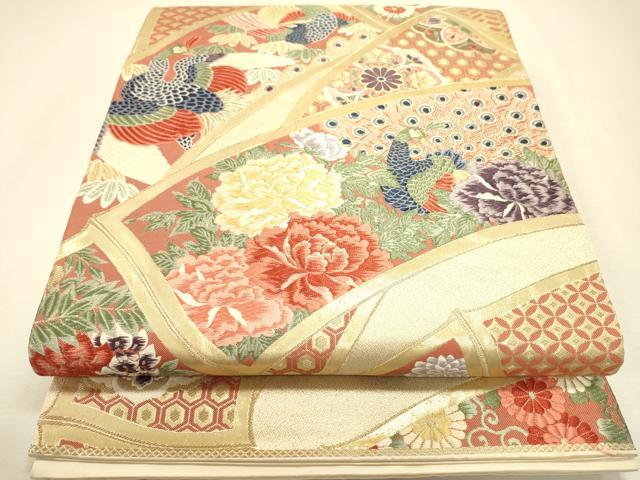 平和屋本店▼六通柄袋帯 唐織 九百錦 孔雀花文 純金箔24K 正絹 逸品 DABJ7545fe
