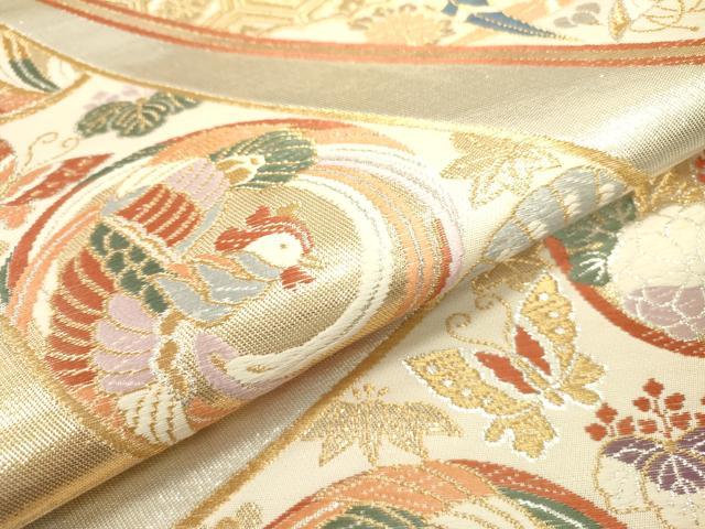 平和屋本店▼六通柄袋帯 唐織 吉祥鳳凰花文 弐拾四金二重織 正絹 逸品 未使用 DABJ7550fe