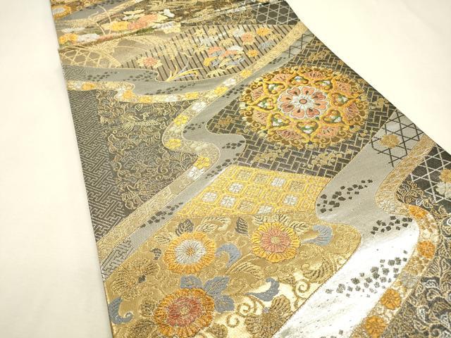 平和屋本店▼六通柄袋帯 道長吉祥正倉院花文 純金箔二重箔 正絹 逸品 DABJ7553fe