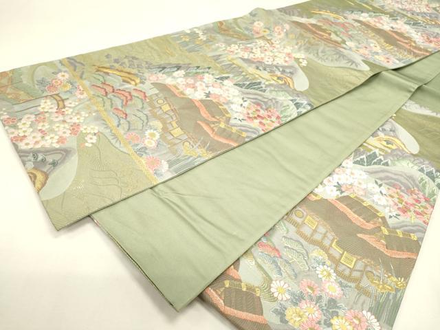 平和屋本店▼「美しいキモノ」お馴染みのメーカー となみ織物 六通柄袋帯 唐織 風景花文 純金箔 正絹 逸品 DABJ7555fe