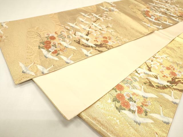 平和屋本店▼六通柄袋帯 唐織 流水群鶴梅文 本金二重箔 正絹 逸品 DABJ7558fe