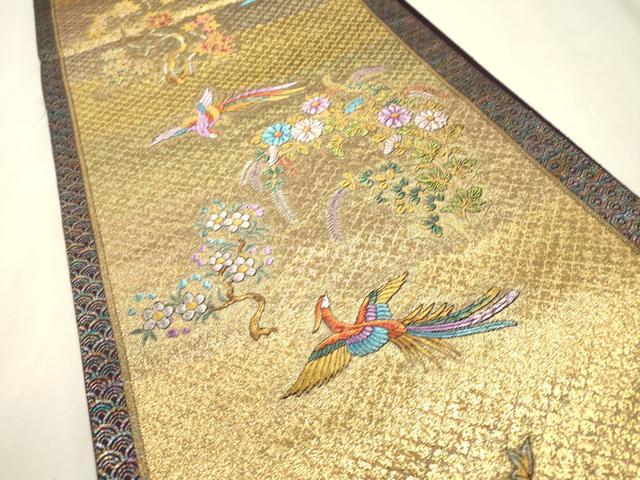 平和屋着物▼西陣 長嶋成織物 ながしま帯 六通柄袋帯 彩華花鳥文 金糸 証紙付き 正絹 逸品 未使用 DABJ7578fe