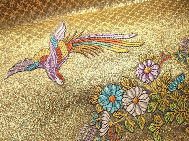 平和屋着物▼西陣 長嶋成織物 ながしま帯 六通柄袋帯 彩華花鳥文 金糸 証紙付き 正絹 逸品 未使用 DABJ7578fe