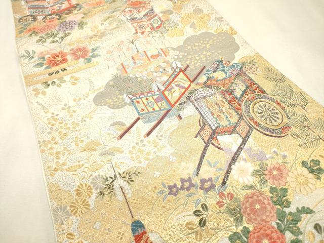 平和屋着物▼西陣 織華佐竹謹 六通柄袋帯 唐織 平安祭礼献上文 金銀糸 証紙付き 正絹 逸品 未使用 DABJ7583fe