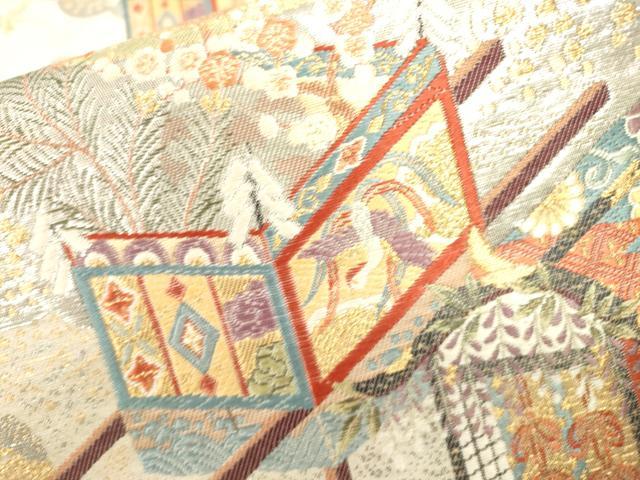 平和屋着物▼西陣 織華佐竹謹 六通柄袋帯 唐織 平安祭礼献上文 金銀糸 証紙付き 正絹 逸品 未使用 DABJ7583fe